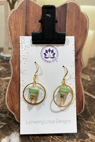 Gold Hoop and Jade Earrings