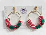 Candy Cane & Holly Earrings