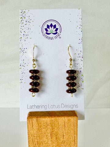 Stacked Burgundy Rondelle Earrings