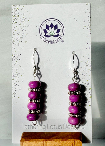 Stacked Purple Rondelle Earrings