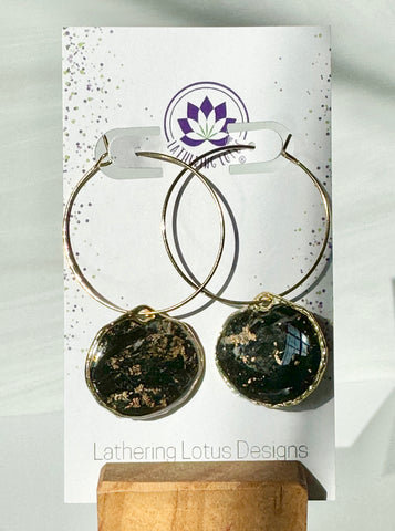 Black Marble and Hoop Earrings