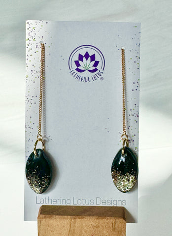 Black and Gold Glitter Threader Earrings