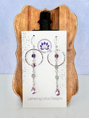 Fluorite Gems with Amethyst Glass Bead Earrings