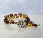 Boho Bead Bracelet Sunflower Amethyst & Gold Beads