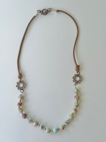 Leather and Agate Bead Necklace