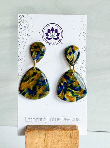 Royal Blue, Orange, & Gold Earrings