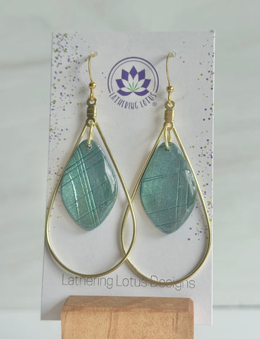 Teardrop Hoops with Labradorite Inspired Polymer Clay