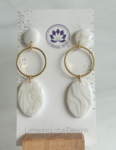 White Marble Inspired Hoop and Stud Earrings